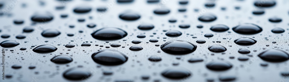 Water droplets on a surface, creating a serene and calm atmosphere. Water droplets on a surface, creating a serene and calm atmosphere.