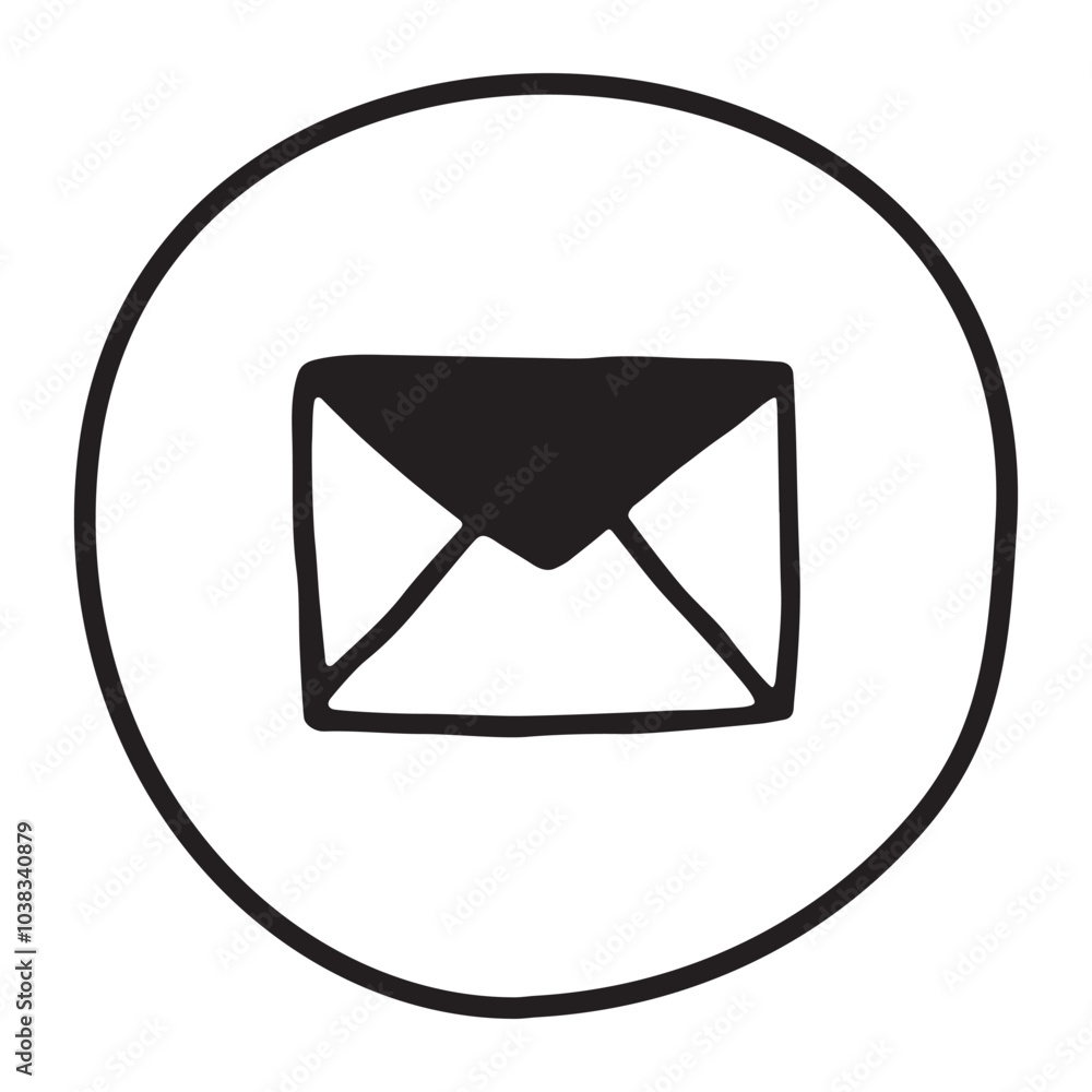 Doodle letter envelope icon or logo, hand drawn with thin black line. PNG isolated on transparent background and vector illustration Doodle letter envelope icon or logo, hand drawn with thin black line. PNG isolated on transparent background and vector illustration