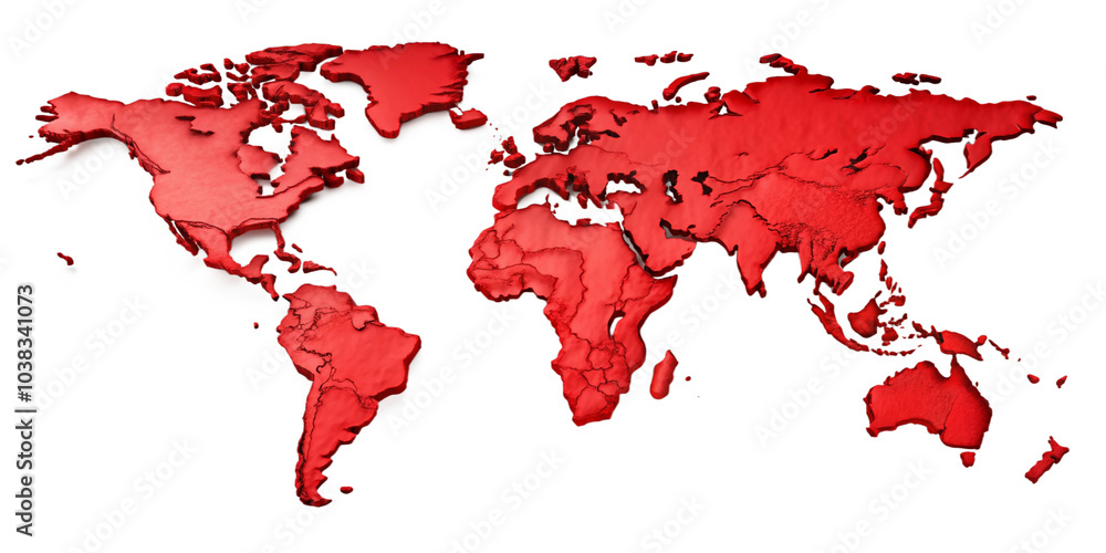 A striking 3D world map rendered in a bold red color. The map highlights the interconnectedness of our planet and the global nature of modern society. A striking 3D world map rendered in a bold red color. The map highlights the interconnectedness of our planet and the global nature of modern society.