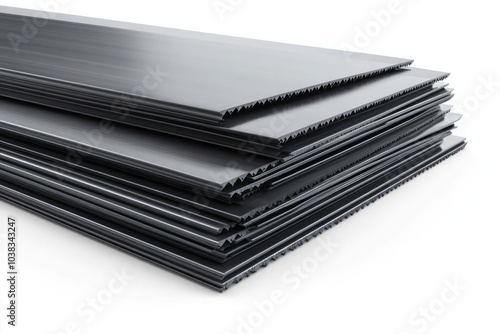 Stack of profiled sheeting on white background