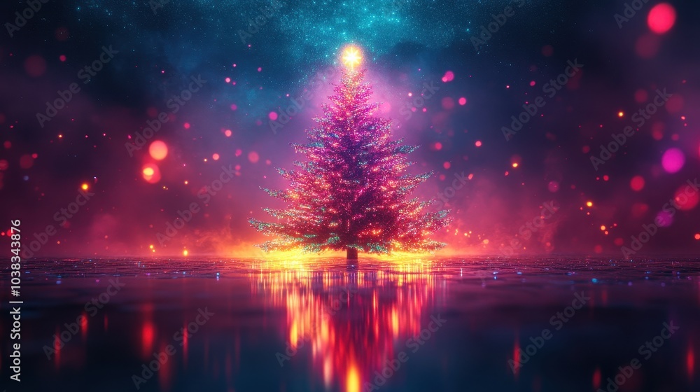 abstract merry christmas tree with neon colorful lighting, generative AI abstract merry christmas tree with neon colorful lighting, generative AI