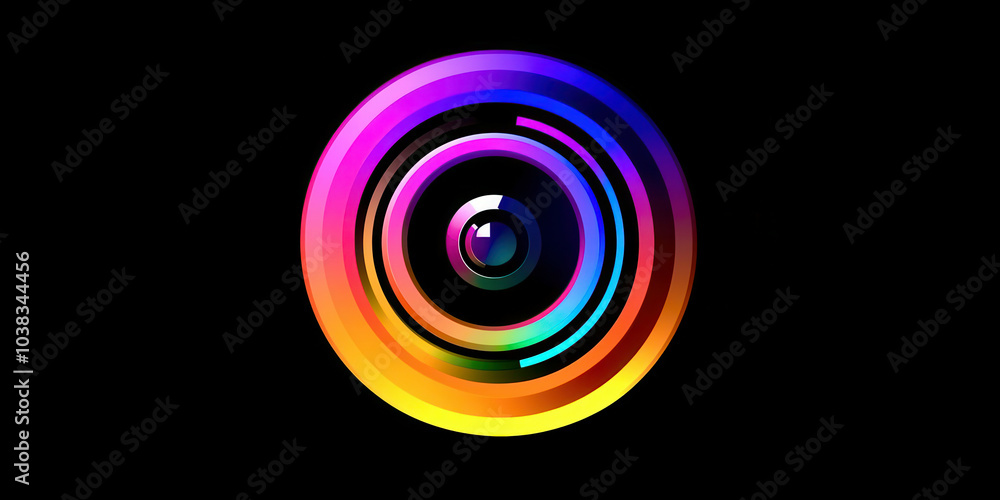 A colorful circle with a camera lens in the center A colorful circle with a camera lens in the center