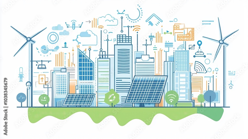 Fototapeta premium Sustainable City with Renewable Energy and Technology