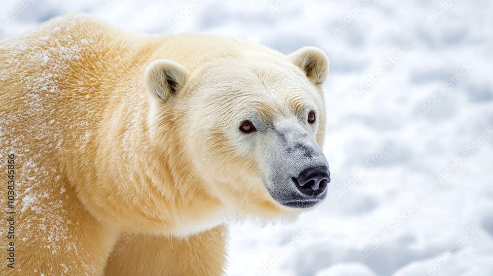 Majestic polar bear stands gracefully in a wintry landscape, gazing into the distance with a powerful presence, symbolizing the beauty and vulnerability of wildlife in the face of climate change Majestic polar bear stands gracefully in a wintry landscape, gazing into the distance with a powerful presence, symbolizing the beauty and vulnerability of wildlife in the face of climate change