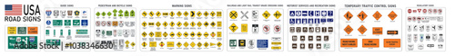 Full collection of hundreds of different highly detailed and fully editable vector Traffic Road Sign Collection.