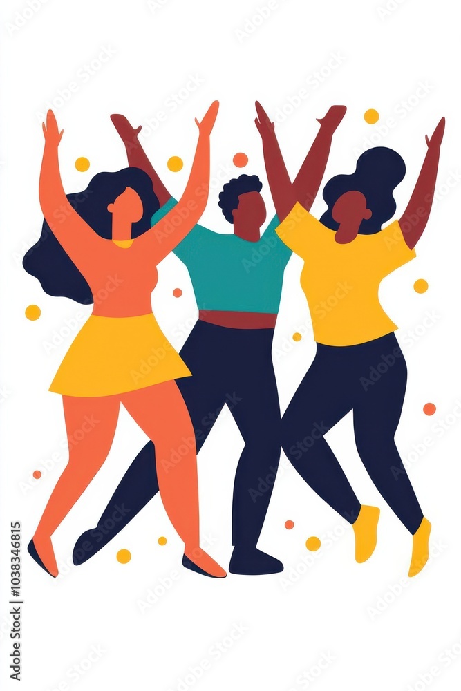New Year 2025, friends dancing to rhythmic beats at a rooftop party, city skyline in the background, flat design illustration New Year 2025, friends dancing to rhythmic beats at a rooftop party, city skyline in the background, flat design illustration