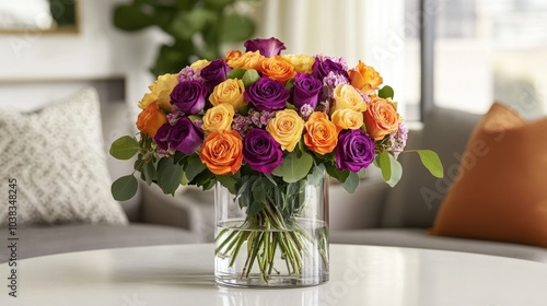 Colorful Rose Bouquet in Elegant Vase Arrangement