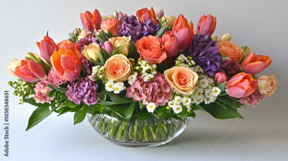 Obraz premium Vibrant Floral Arrangement in Clear Glass Vase