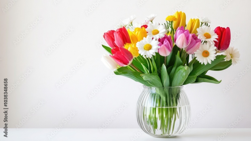 Fototapeta premium Colorful Flower Bouquet with Tulips and Daisies
