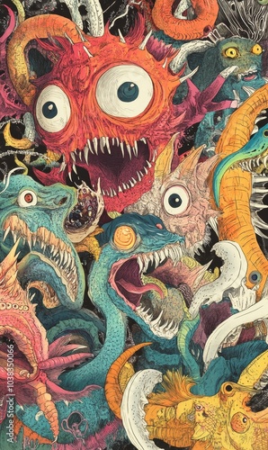 Colorful, grotesque, mythical creatures.