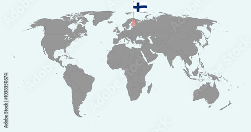 Pin map with Finland flag on world map. Vector illustration.