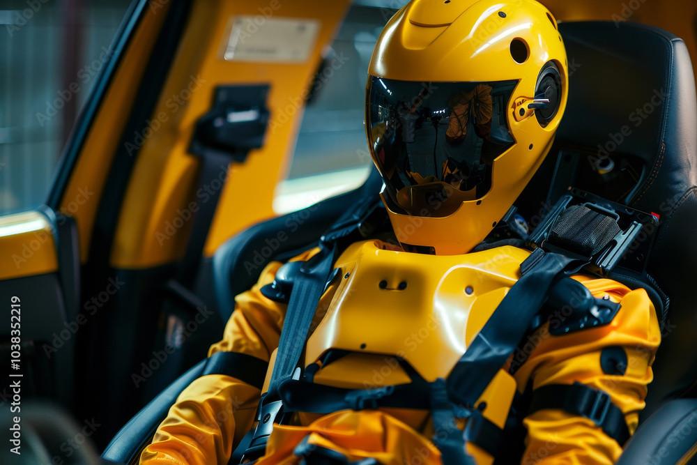 A man in a yellow suit is sitting in a car A man in a yellow suit is sitting in a car
