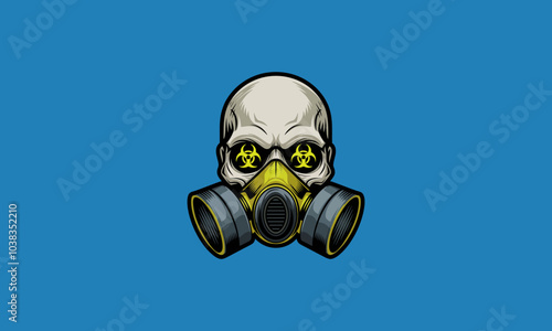 Skull wearing a biohazard gas mask vector illustration.