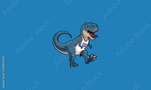 Blue dinosaur playing basketball vector illustration.