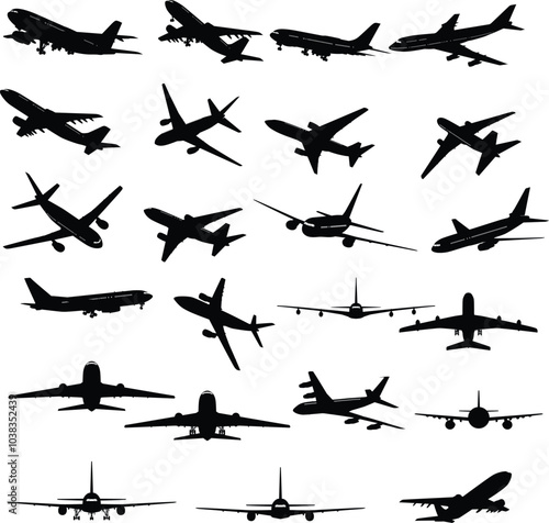 Set of Airplane, Plane set with black Icon EPS10