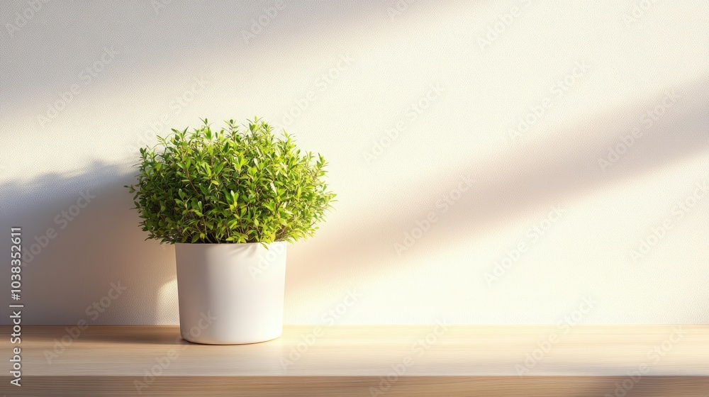 Fresh Indoor Plant on Wooden Shelf with Natural Light Fresh Indoor Plant on Wooden Shelf with Natural Light