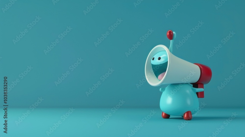 Blue Cartoon Character Holding a White Megaphone Blue Cartoon Character Holding a White Megaphone