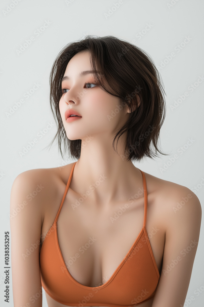 オレンジ色のビキニの美しい女性 オレンジ色のビキニの美しい女性