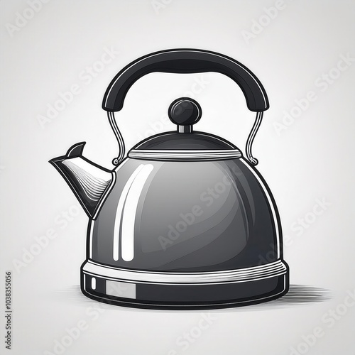 Detailed Vector Illustration of a Classic Red and Silver Whistling Tea Kettle with Handle and Spout. Perfect for Kitchenware Branding, Product Design, Recipe Blogs, and Digital Graphic Projects photo