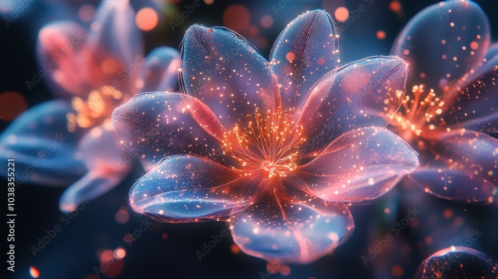 Fototapeta premium Funyy futurism art style flowers background. AI generated illustration