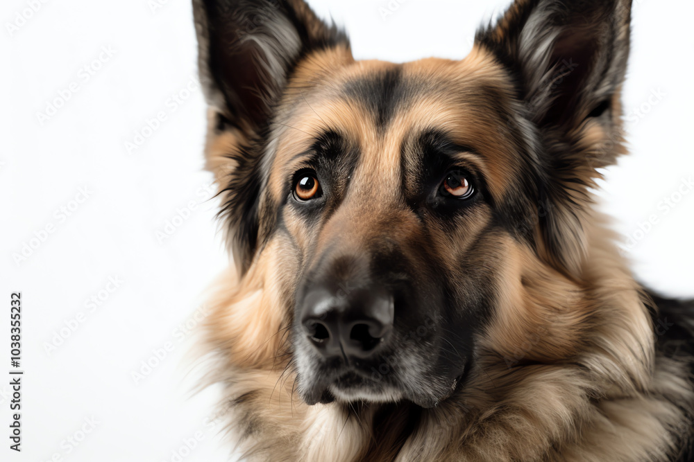 Close Up of a German Shepherd on a White Background Close Up of a German Shepherd on a White Background