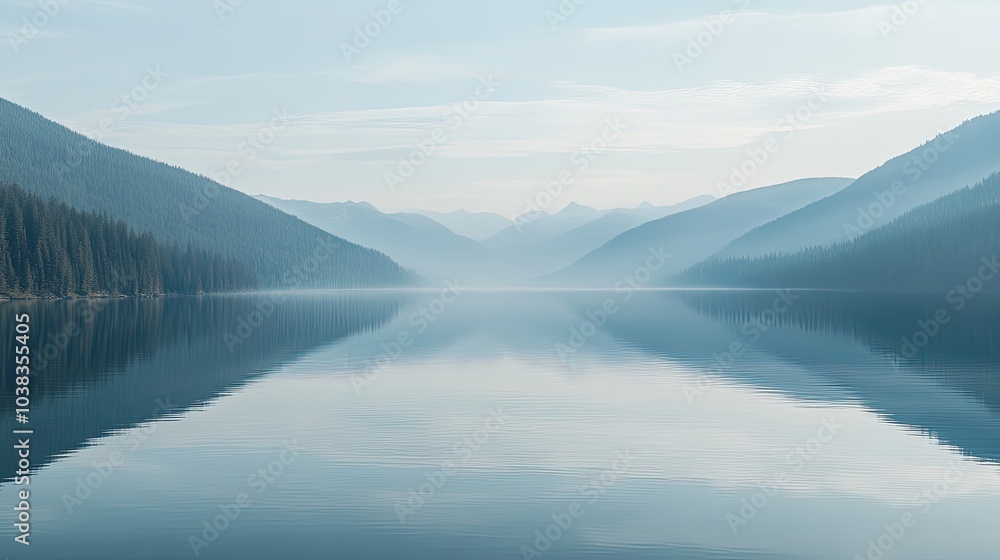 Misty Mountain Lake Landscape Reflection Misty Mountain Lake Landscape Reflection
