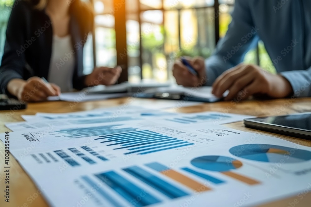 Recordings with charts and graphs close-up. Business plan, businessmen, negotiations, calculations, reports. Blurred office in the background Recordings with charts and graphs close-up. Business plan, businessmen, negotiations, calculations, reports. Blurred office in the background