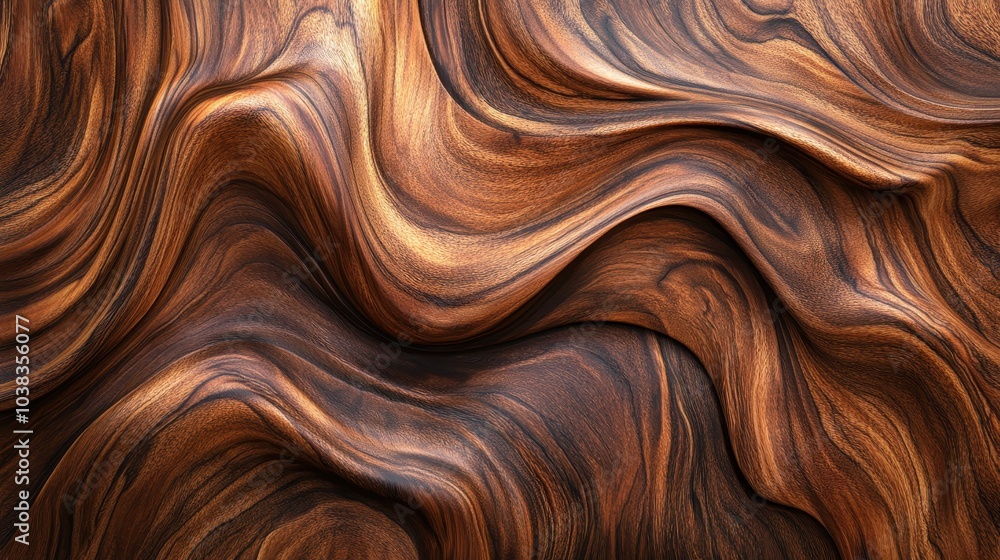 Abstract Wavy Wood Grain Texture Background, Rich Brown Tones, Natural Wood Pattern. Abstract Wavy Wood Grain Texture Background, Rich Brown Tones, Natural Wood Pattern.