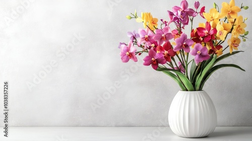 Wallpaper Mural Colorful Orchid Bouquet in Elegant White Vase Torontodigital.ca