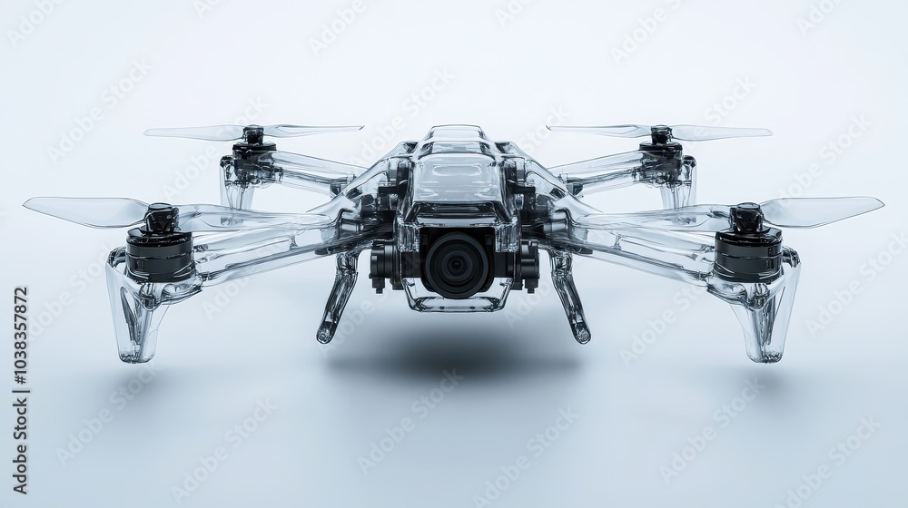 Transparent Drone with Camera - Futuristic Aerial Photography Technology. Transparent Drone with Camera - Futuristic Aerial Photography Technology.