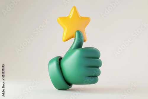 A cute cartoon hand with green sleeves and a thumbs-up gesture on a white background, with a yellow star above the hand