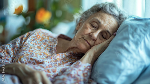 Woman peacefully resting in her bedroom during the late afternoon hours surrounded by soft light