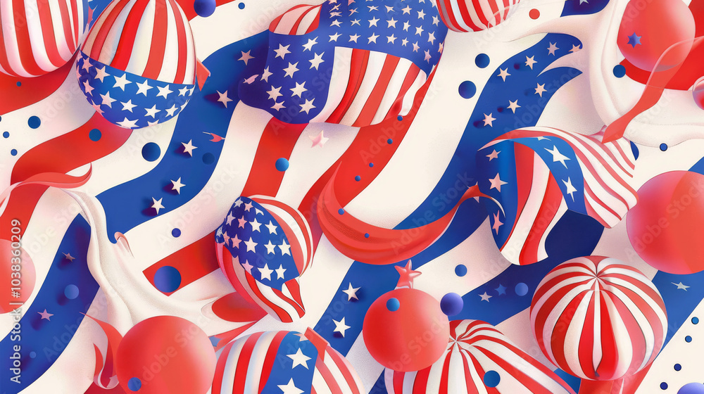Obraz premium Festive 4th of July Balloons and Ribbons in Red, White, and Blue