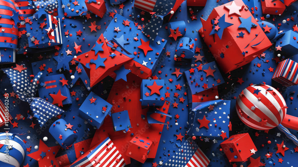 Fototapeta premium Patriotic Celebration: Stars and Stripes in Red, White, and Blue