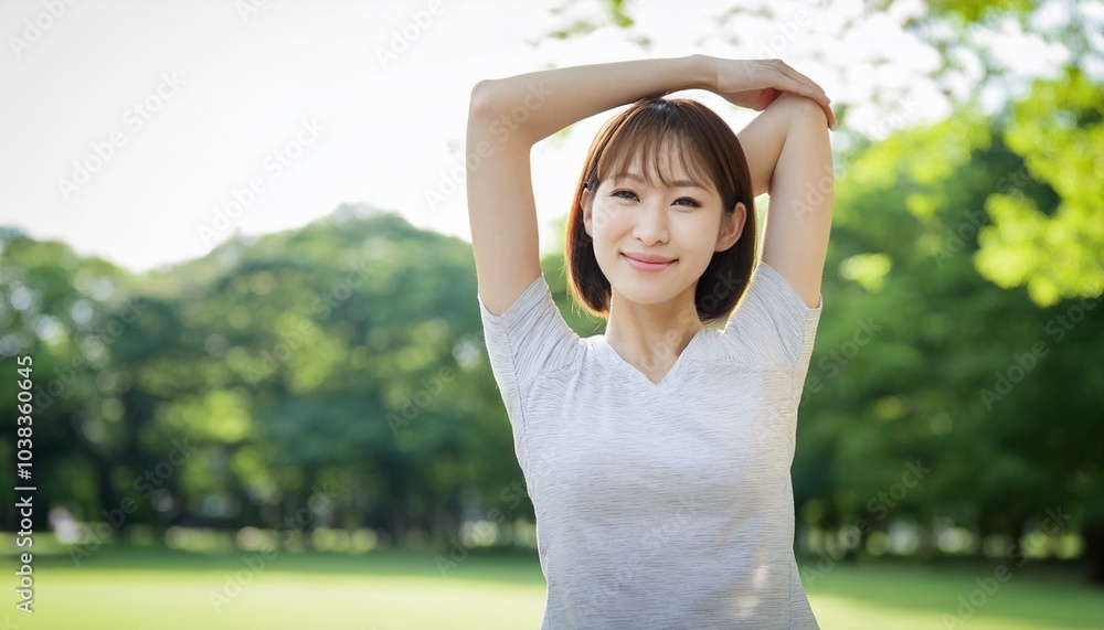 公園でストレッチをしている若いアジア人の女性。(Young Asian woman stretching in the park.)
公園でストレッチをしている若いアジア人の女性。(Young Asian woman stretching in the park.)