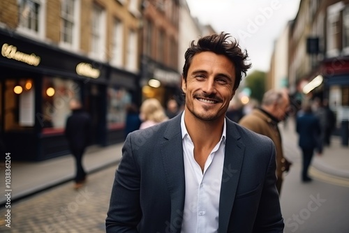 Portrait of a handsome young man smiling in London, UK.