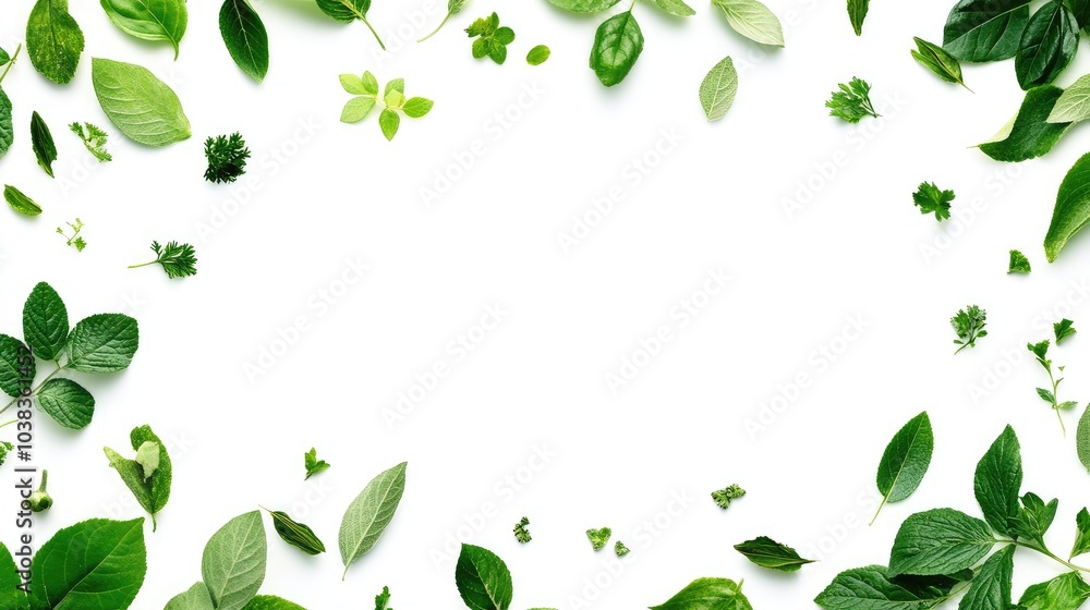 Green Leaves Frame on White Background Green Leaves Frame on White Background