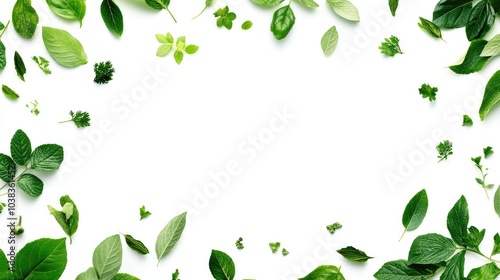 Green Leaves Frame on White Background