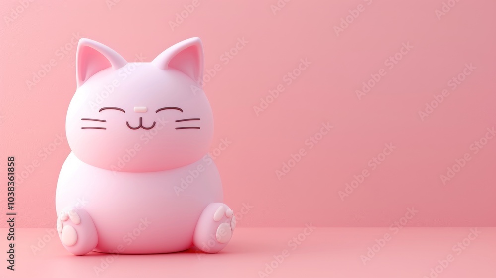 Pink 3D Cartoon Cat with Paws on Pink Background Pink 3D Cartoon Cat with Paws on Pink Background