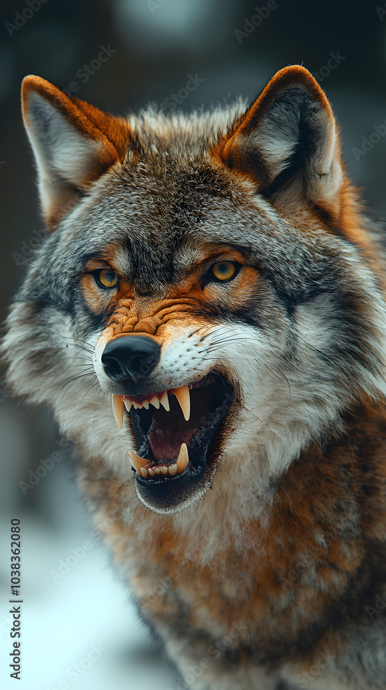 Intense Grey Wolf Portrait in Natural Habitat Intense Grey Wolf Portrait in Natural Habitat