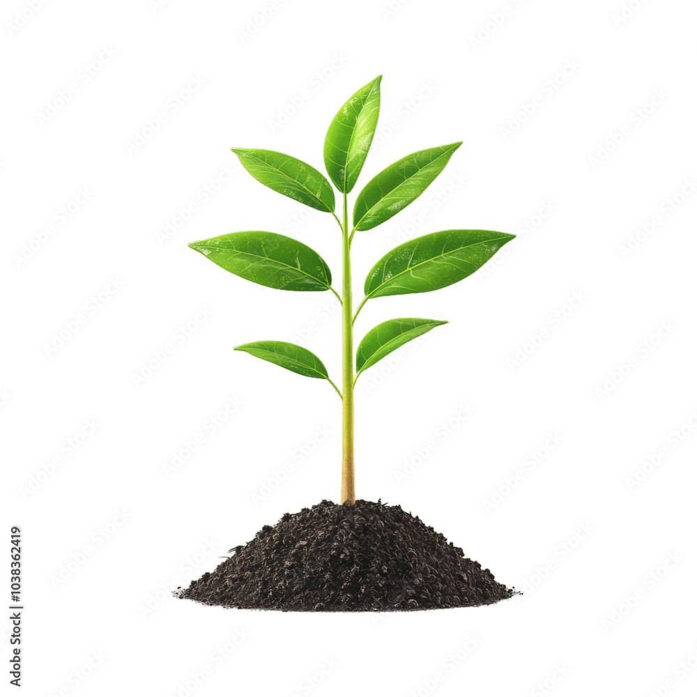 3D vector icon sprouting seedling with fresh soil at the base isolated on a transparent background 3D vector icon sprouting seedling with fresh soil at the base isolated on a transparent background