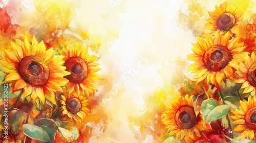 Vibrant Watercolor Painting of Sunflowers with Copy Space - Yellow Floral Art