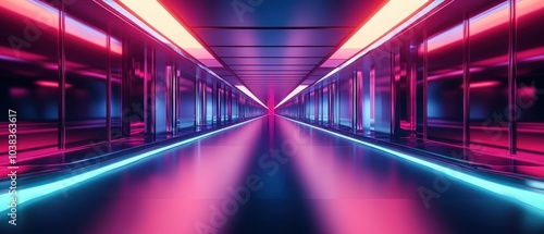 Futuristic Neon Corridor with Pink and Blue Lights - Abstract 3D Background.
