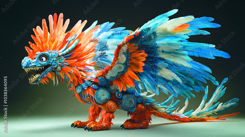 Obraz premium Colorful Fantasy Dragon with Feathered Wings