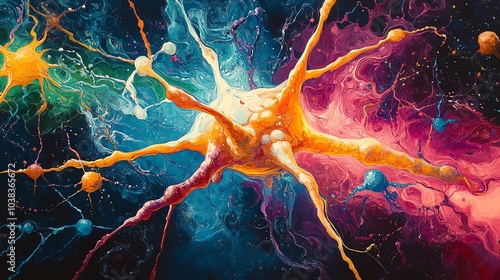 Colorful abstract representation of neuron and synapse connections