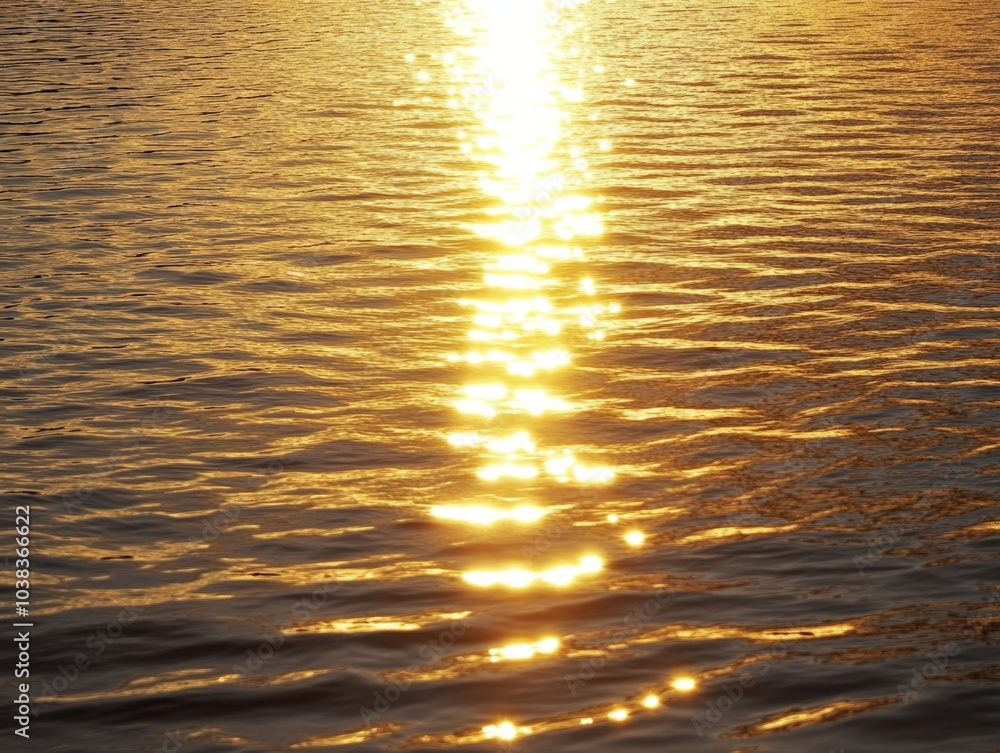 Golden Sunset Reflection on Rippling Water Surface Golden Sunset Reflection on Rippling Water Surface