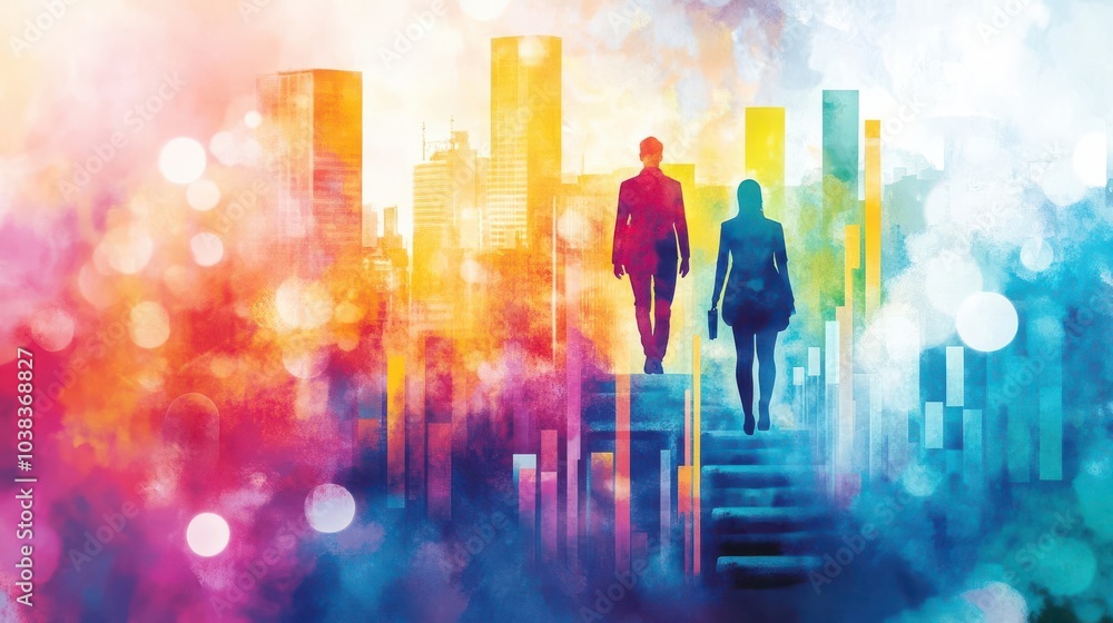 Fototapeta premium Bright watercolor of business growth