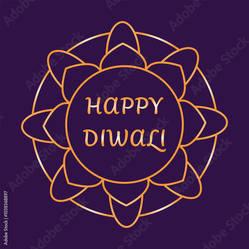 Diwali holiday concept, greeting card. Yellow mandala on a purple background. Vector illustration for your holiday