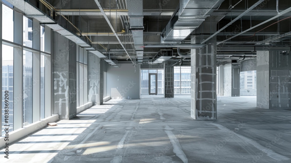 A large, empty room with a lot of windows and a lot of space A large, empty room with a lot of windows and a lot of space