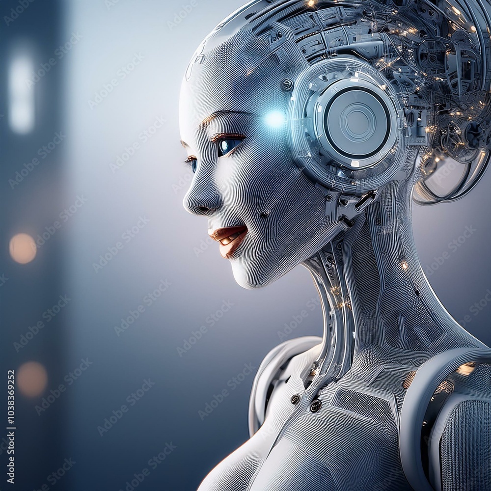 Fototapeta premium ein hochfuturistischer Roboter mit sichtbaren funktionsteilen